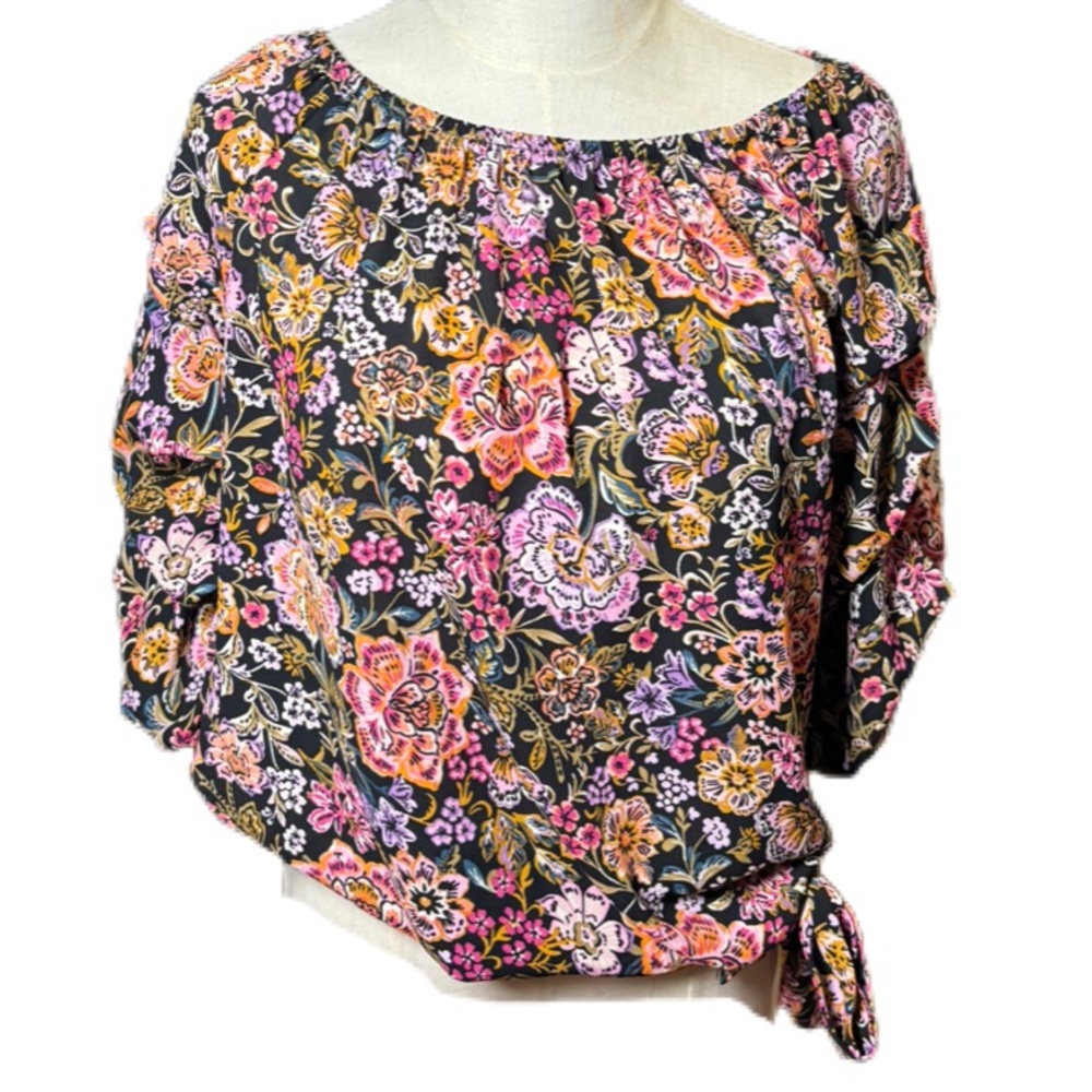 CeCe Floral Off-Shoulder Blouse - Black and Multicolor